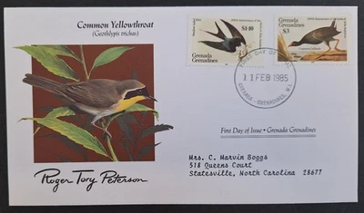 1985 Grenada Audubon Birds Common Yellowthroat FDC 2 stamps Grenada Grenadines - Image 1 of 2