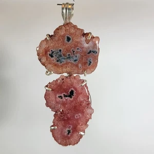 Pink Druzy & Dendritic Agate Pendant – Sterling Silver Artisan Gemstone Jewelry - Picture 1 of 10