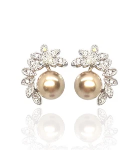 Champagner Blumen Swarovski Elements Perlen Ohrringe 18K vergoldet - Bild 1 von 4