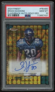 BRIAN DAWKINS 2024 FINEST FLASHBACK GOLD REFRACTOR AUTO /50 PSA 10 - Picture 1 of 2
