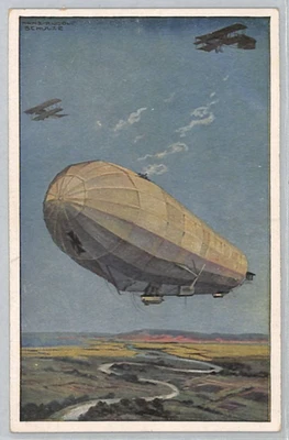 ZEPPELIN *Hansa* (LZ.13) ART WW1 Postcard PROPAGANDA Artist SCHULZE Unused LZ354 - Image 1 of 4