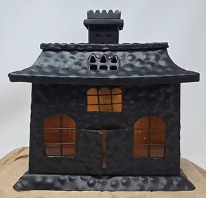 Vintage Halloween schwarz Metall GEISTERHAUS Teelichthalter Zielscheibe 9" - Bild 1 von 12