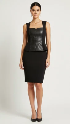Bailey 44 Women’s Size M Black Jersey Vegan Leather Bodycon Cocktail Dress - Image 1 of 4