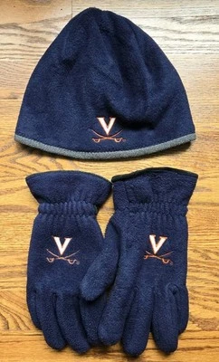 Conjunto de gorro y guantes UVA University of Virginia para hombre M reversible polar azul Foto 1 de 4