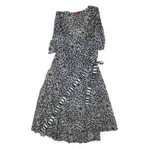 MONSOON Womens Wrap Dress Black Floral Short Sleeve Midi UK 12 - Picture 1 of 6
