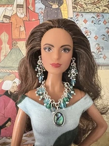 Handgefertigt für 11-1/2" Modepuppe - Abalone & Kristalle Halskette & Ohrringe - Bild 1 von 4