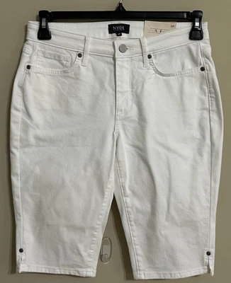 NWT NYDJ size 6P optic white denim bike capri riveted shorts womens - Image 1 of 4