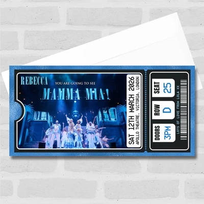 THECARDZOO Mamma Mia The Musical Show Theatre Personalised Surprise Ticket Gift Voucher