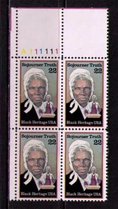 US USA Sc# 2203 MNH FVF PLATE # BLOCK Black Heritage Sojourner Truth - Picture 1 of 1