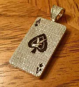 3Ct Round Cut Real Moissanite Ace Of Spades Charm Pendant 14K Yellow Gold Plated - Picture 1 of 7