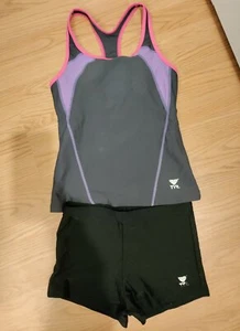 TYR Kids Tank Swim Top and Bottom SET - Purple Pink Girls Size Large 10/12 - Picture 1 of 4