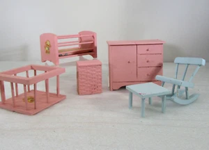 Dollhouse Miniature vtg wood NURSERY SET 6-pc HALL'S LIFETIME TOYS crib 1:12 - Picture 1 of 13