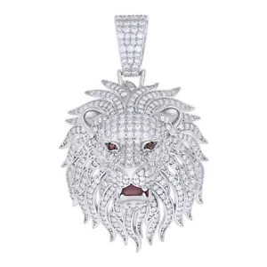 925 Sterling Silver Red CZ & Moissanite Lion Pendant Leo Zodiac Charm 2.72 Ct - Picture 1 of 1