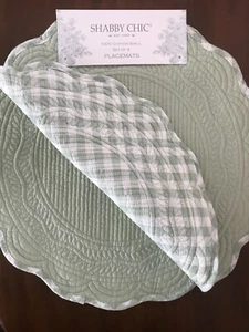 NEW Shabby Chic Set Of 4 Scalloped Edged Green Quilted Placemats Spring HOLIDAY - Picture 1 of 3