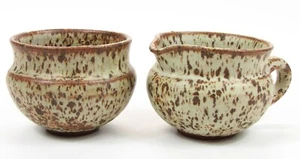 Vintage Studio Pottery Creamer & Sugar Bowl Set – Speckled Glaze, Handcrafted - Picture 1 of 5