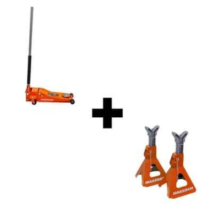 3-Ton Low Profile Floor Jack with Quick Lift and 3-Ton Jack Stands in Orange - Picture 1 of 6