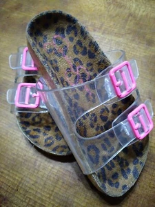 JESSICA SIMPSON GIRLS Leopard Print Flip Flops CLEAR 2 STRAPS Size 8C - Picture 1 of 6