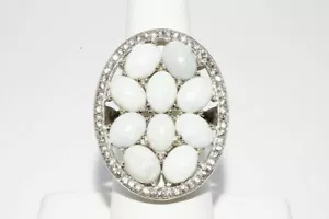 $800 7.50CT NATURAL OPAL & WHITE TOPAZ CLUSTER SILVER RING SIZE 7.25 - Picture 1 of 8