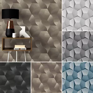 Vlies Tapete grafisches 3D Muster metallic effekt schwarz grau gold - Bild 1 von 20