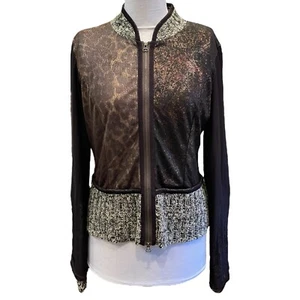 Alberto Makali Womens Cardigan Sweater Print Full Zip Hood Size Medium Vintage - Picture 1 of 11