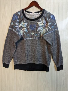 PINK by Victoria's Secret Gray Crewneck Sequenced Snowflakes Winter XS - Picture 1 of 7
