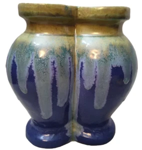 Antike Vase Denbac signiert französische doppelte blaue Tropfglasur *lesen* Rarität 42 um 1902 - Bild 1 von 5