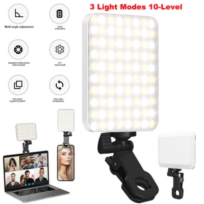 3 Color 80 LED Selfie Light Flash Clip Rechargeable For All Phones iPad Laptops - Image 1 of 4