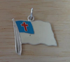 Sterling Silber 20x20mm Emaille Christliche Flagge mit Kreuz Charm - Bild 1 von 3