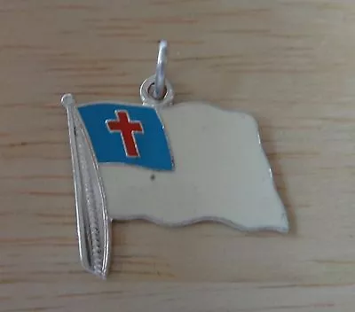Sterling Silver 20x20mm Enamel Christian Flag with Cross Charm - Image 1 of 3