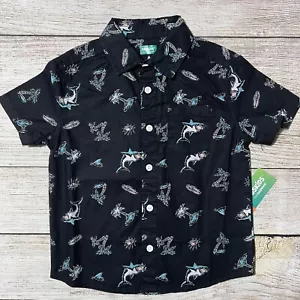 365 Kids from Garanimals Boys Shark Button Down Short Sleeve Shirt Size 4. NWT! - Picture 1 of 6