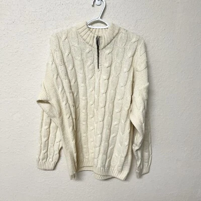Suéter Vintage Carraig Donn Lana Merino Tejido con Cable 1/2 Cremallera Talla L Foto 1 de 4