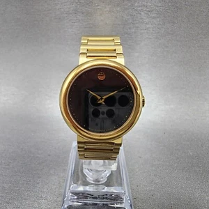 Movado Concerto Watch Women 30mm Black Dial Gold Tone Round New Battery - Picture 1 of 11