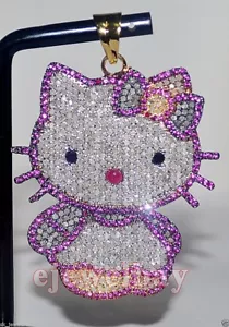 4.45ct Diamante Redondo Natural 14k Oro Blanco Rubí Hello Kitty Colgante - Imagen 1 de 8