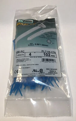 Abraçadeira Panduit PLT1M-C76 4" L 102 mm miniatura azul água Tefzel Pk 100 - Imagem 1 de 4
