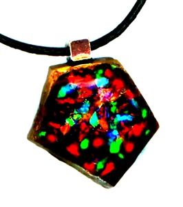 BLACK BOULDER OPAL PENDANT, good strong flashing color play mosaic Opal Necklace - Picture 1 of 2