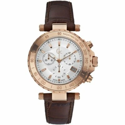 GC unisex MEN'S chronograph rose gold tone brown leather watch women's X58004G1S - Image 1 of 4
