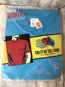 Vintage Blue 1991 NOS Fruit Of The Loom Pocket T Shirt Made USA XL - Picture 1 of 5