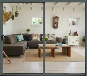 ALUMINIUM SLIDING DOOR, FLY SCREEN, 2410 x 2100H, L-R, MONUMENT MATT, IN STOCK - Picture 1 of 3