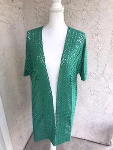Jessica London 12 green open cardigan knit casual coastal - Picture 1 of 11