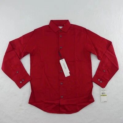 Camisa Calvin Klein Niños 14 Regular Rojo Satén Abotonada Manga Larga Foto 1 de 4