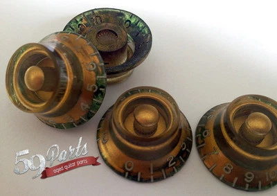 AGED RELIC GIBSON TOP HAT BELL KNOBS 4 PCS VINTAGE LES PAUL GOLD 59 PARTS