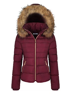 Women Winter Quilted Puffer Coat Fleece Lined Warm Jacket with Faux Fur Hood - Image 1 of 4