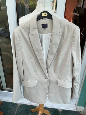marks and spencer uk 16 flax linen blend jacket  blazer slight mark please read - Image 1 of 4