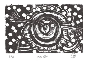 VORTEX - original relief print abstract/folk/outsider? Canadian J.Swinton - Picture 1 of 1