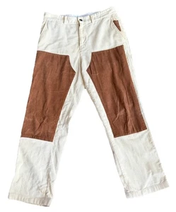 Saturdays NYC Corduroy Pants Ivory Cream Brown Knee Patch Men’s 34x32 *READ* - Picture 1 of 10