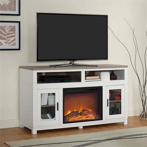 Ameriwood Home Carver Electric Fireplace TV Stand in White - Picture 1 of 11