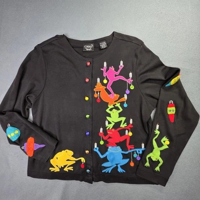 Винтажный Christina Rotelli свитер женщин маленький черный лягушка украшения праздник 90-х - Изображение 1 из 4