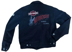 Harley Davidson Black Denim Canvas Riding Jacket Milwaukee Wisconsin Size Small - Picture 1 of 12
