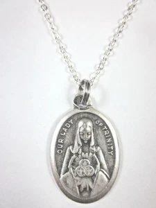Collar Medalla Nuestra Señora de la Buena Trinidad cadena de eslabones de plata + tarjeta de oración vintage - Imagen 1 de 4
