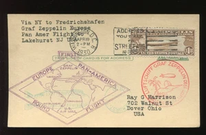 C14 Graf Zeppelin on APRIL 19 1930 First Day Card to Dover Ohio MV388 - Picture 1 of 2
